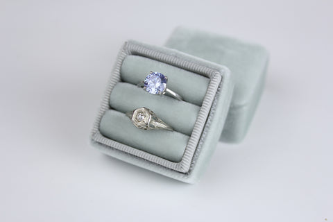 Engagement Ring Box Silver Grey Velvet