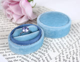 Smokey Blue Velvet Oval Ring Box