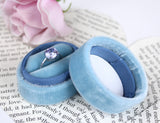 Smokey Blue Velvet Oval Ring Box