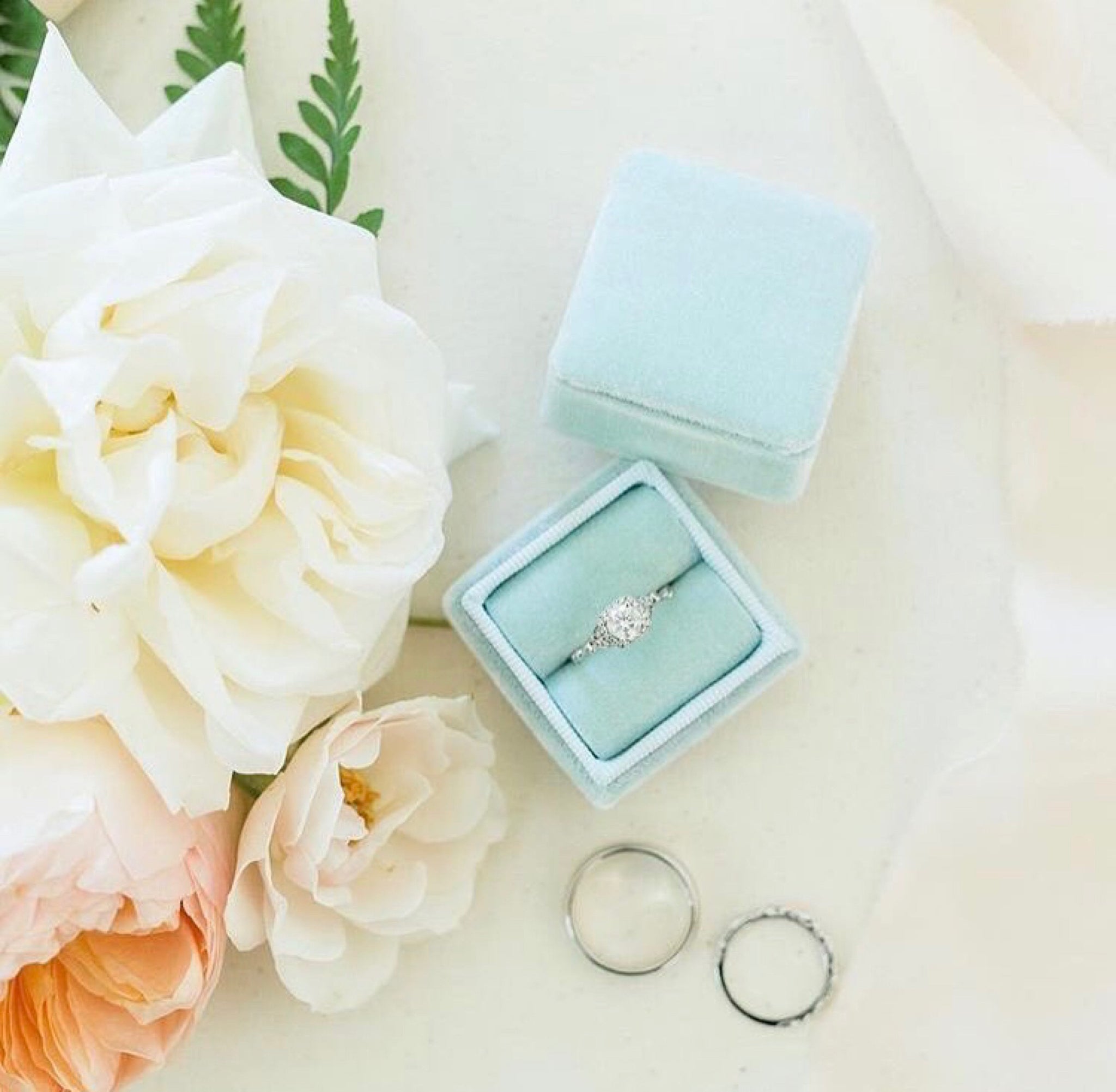 Antique Blue Velvet Ring Box